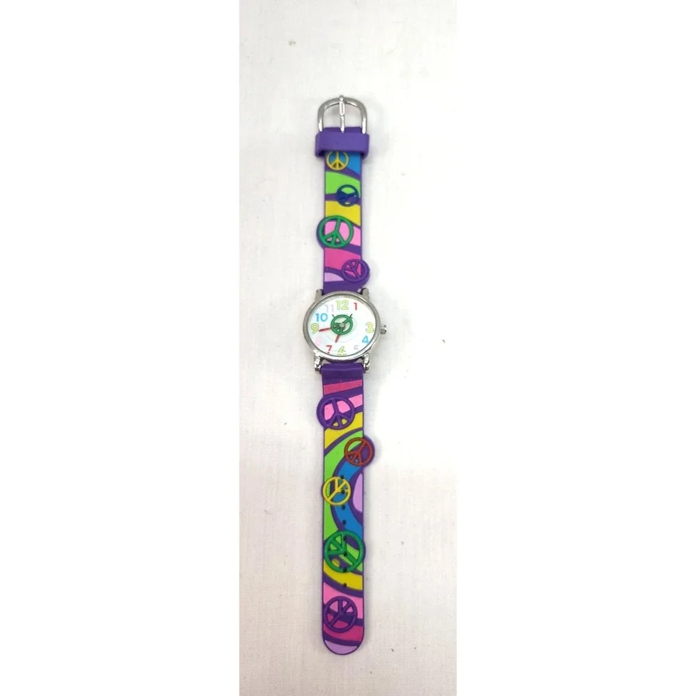 Ricci Kids Peace Sign Style Purple Band Water Resistant New Battery Works
